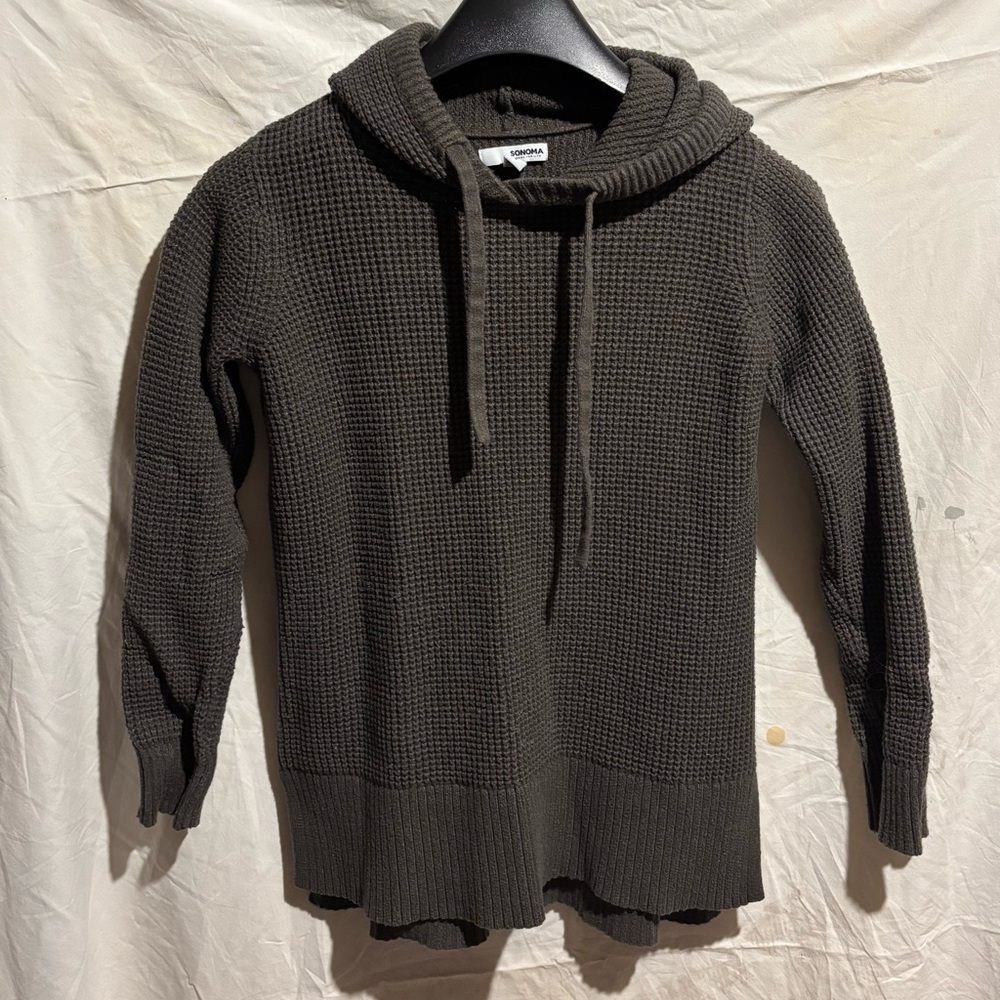 Sonoma Women's Dark Green Waffle Knit Crewneck Hoodie